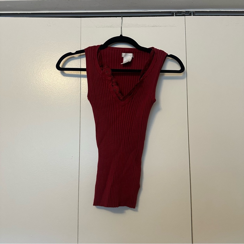5 for $25 Worthington Red Ribbed V-Neck Tank Top Lace trim